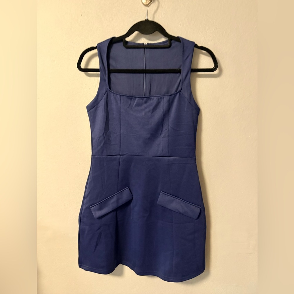 Navy Blue A-line Square Neck Mini Dress. Size Medium